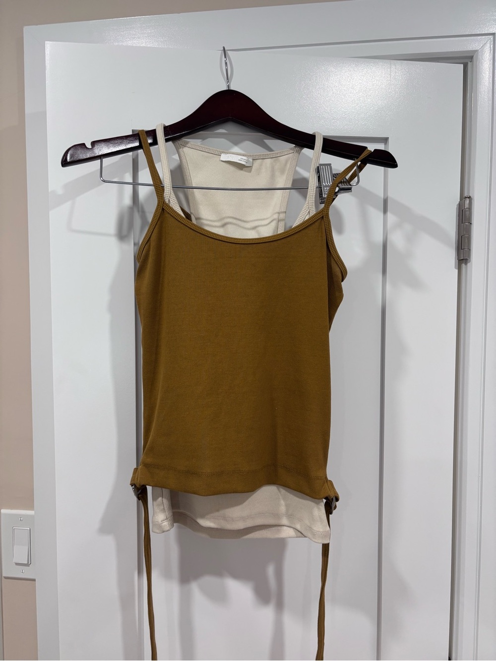Zara Olive Tank Top with Cream Layered Underlay WORN 1x